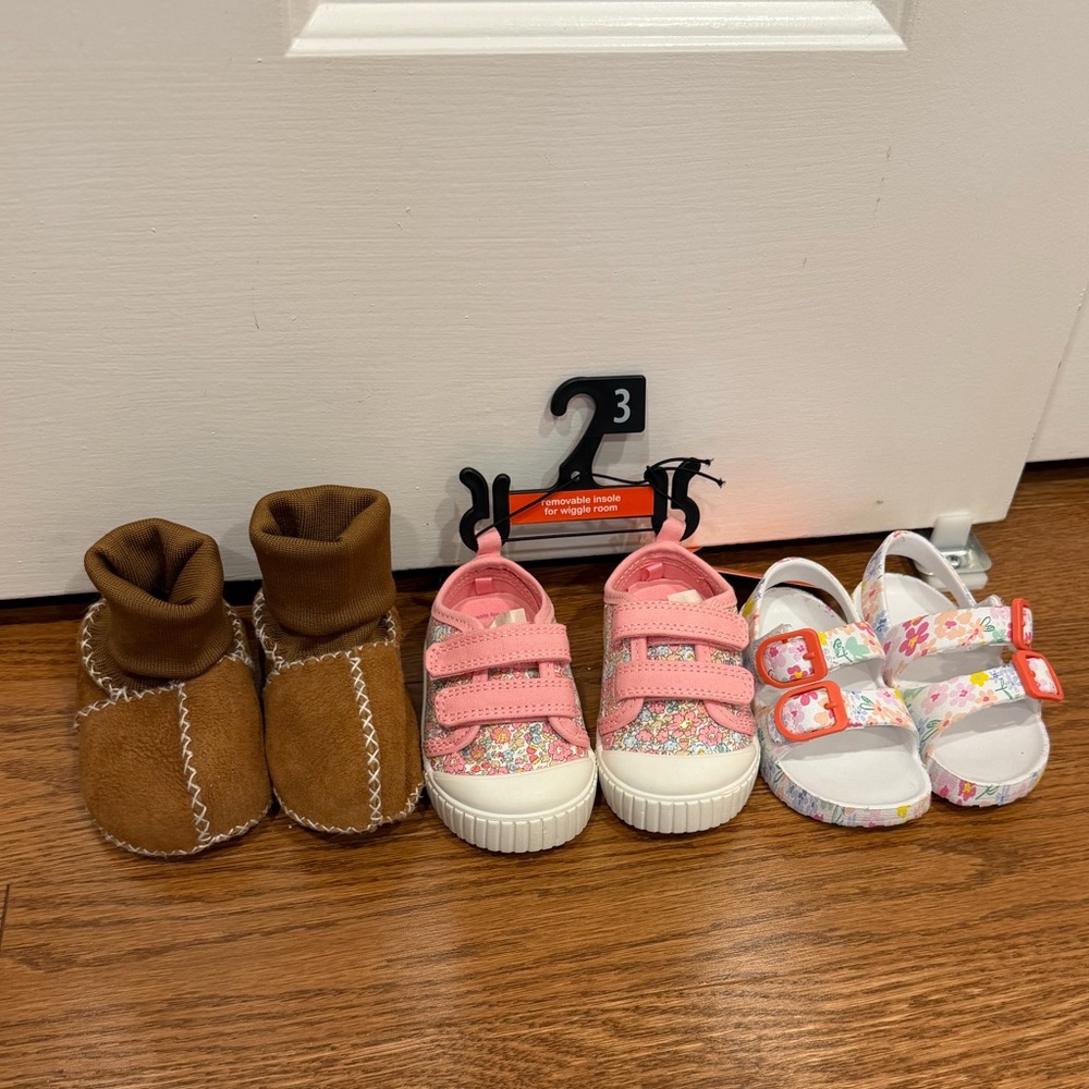 Brown Booties, Pink Sneakers, and White Sandals Set - Picture 2 of 3